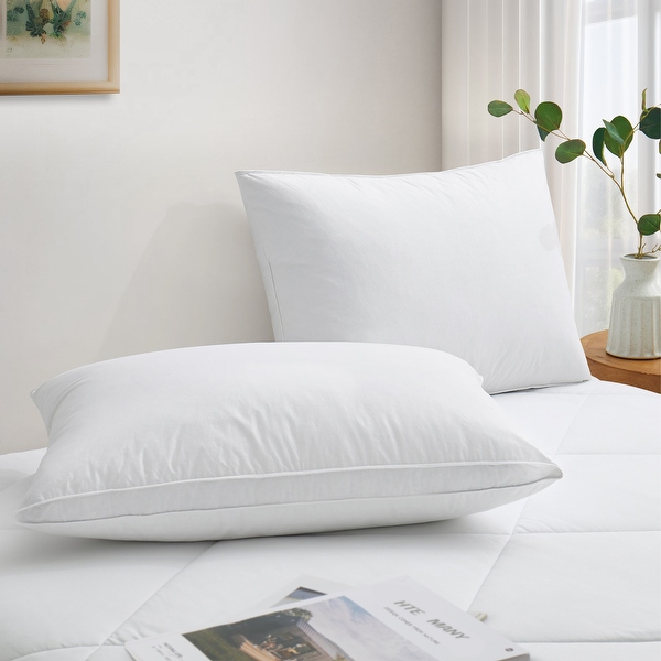 Set of 2 Goose Down Feather Oval Gusseted Bed Pillows with 100 Cotton Cover White On Sale Bed Bath Beyond 40478161